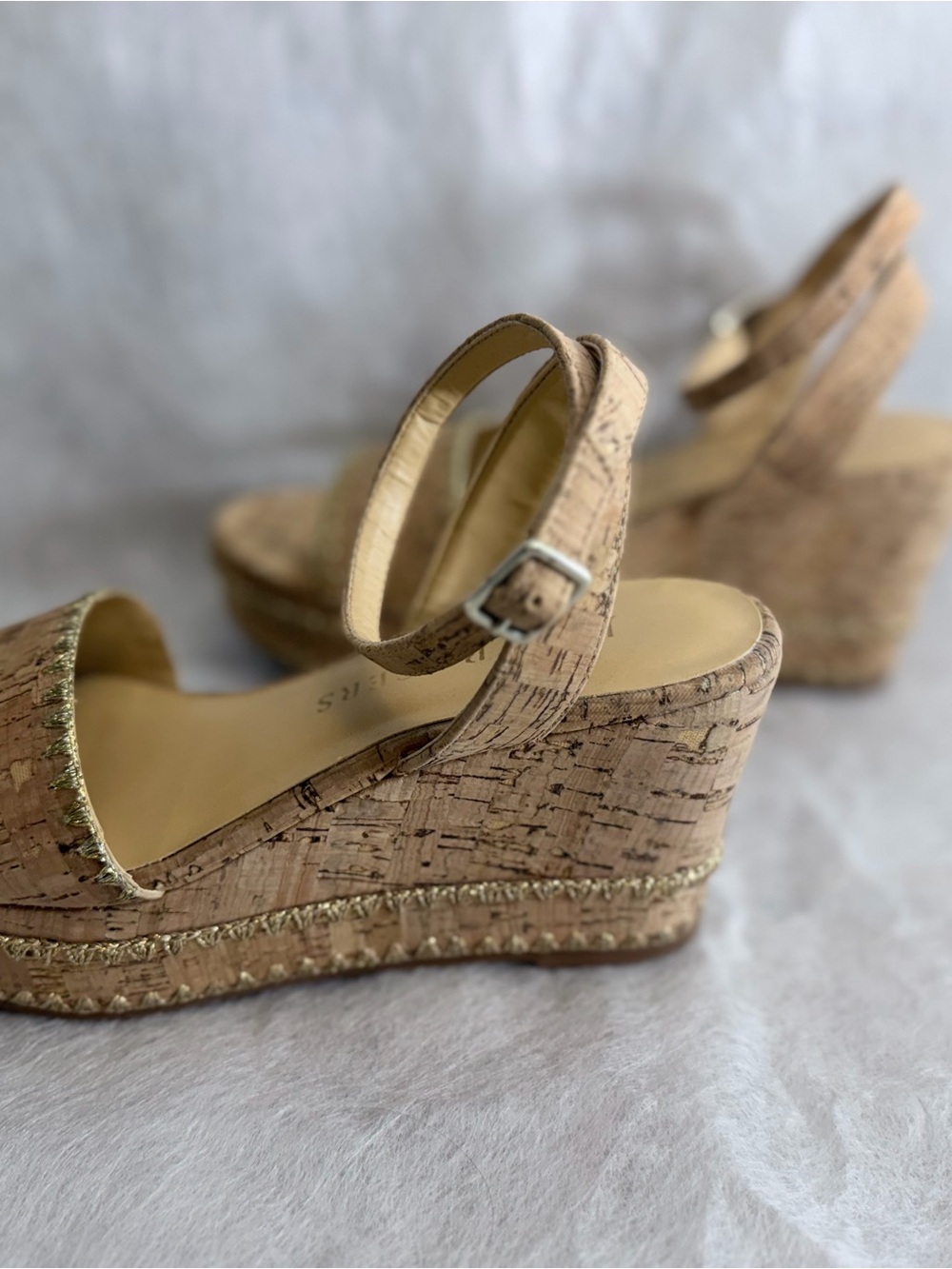 Jack Rogers Cork Wedge Sandals with Gold Trim - Picture 4 of 9